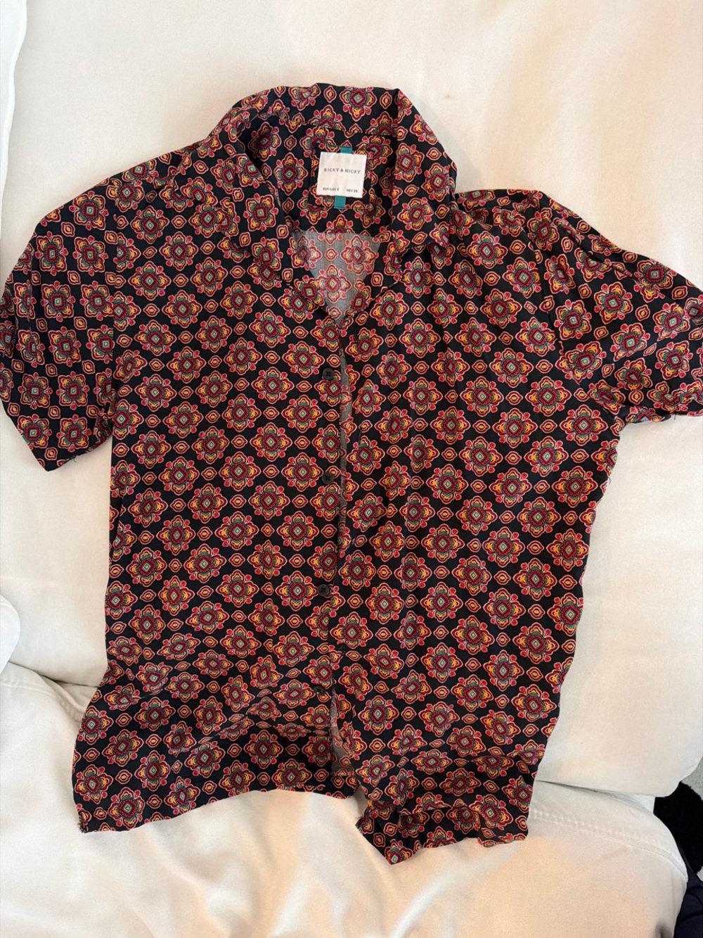 Short-Sleeve Button-Down Shirt by Lucky Brand - Black with Red Pattern
